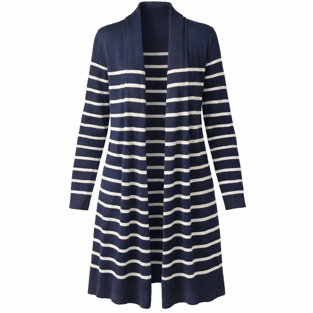 Old Navy Open Front Duster Cardigan Sweater Striped Blue White Nautical Medium